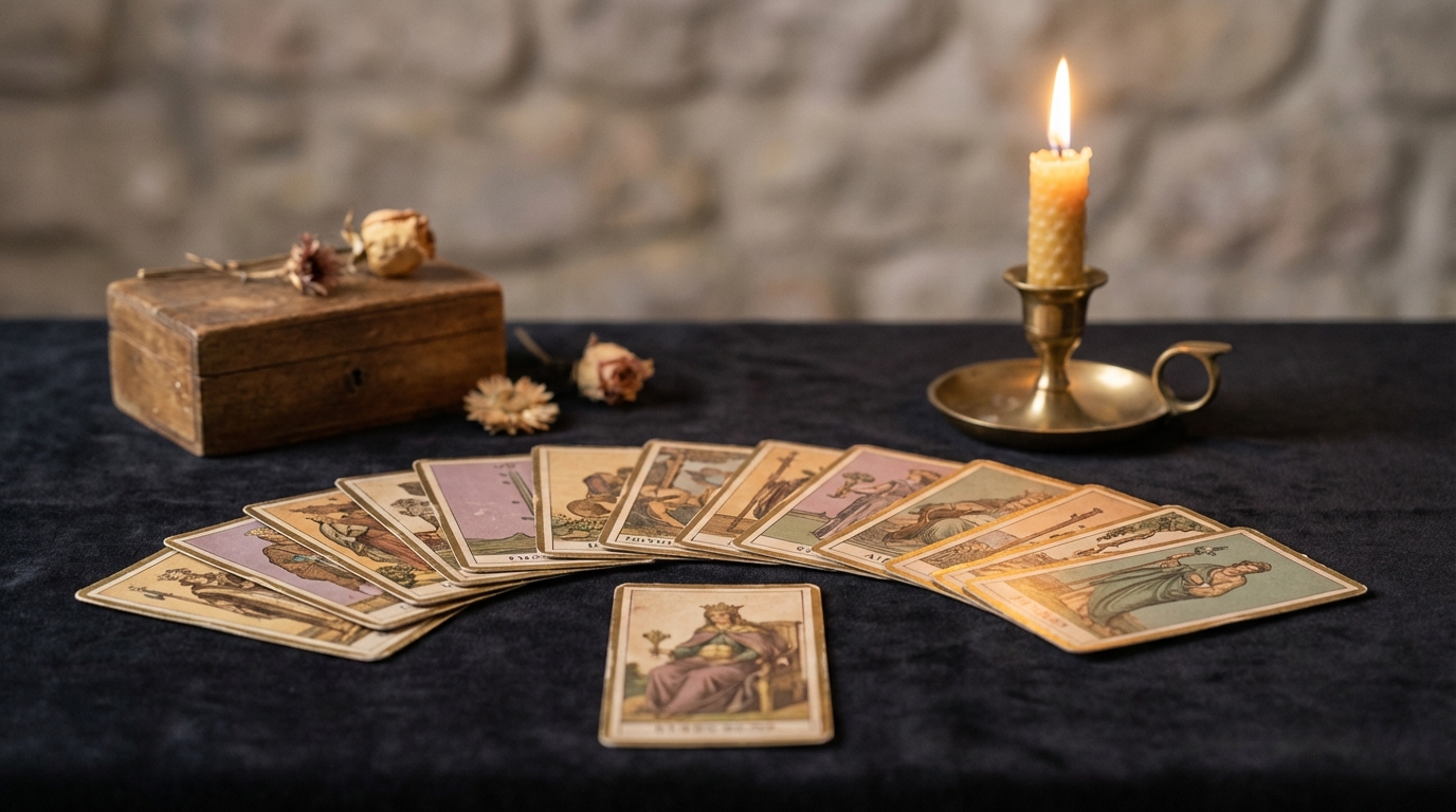 Vintage playing cards and fortune-telling setup