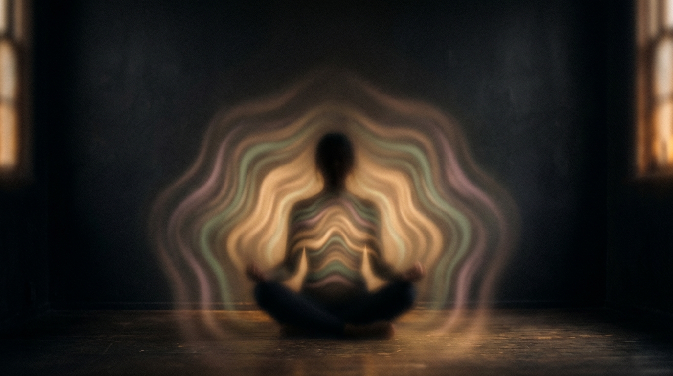 Person practicing yoga at sunset